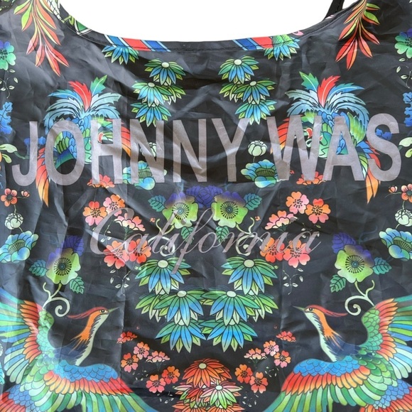 Johnny Was Large Reusable Shopper Tote Bag Floral Birds Packable Foldable 18x15 - Picture 2 of 7